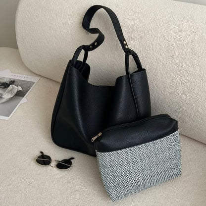 Leather Tote Bag With Pouch