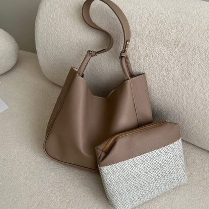 Leather Tote Bag With Pouch