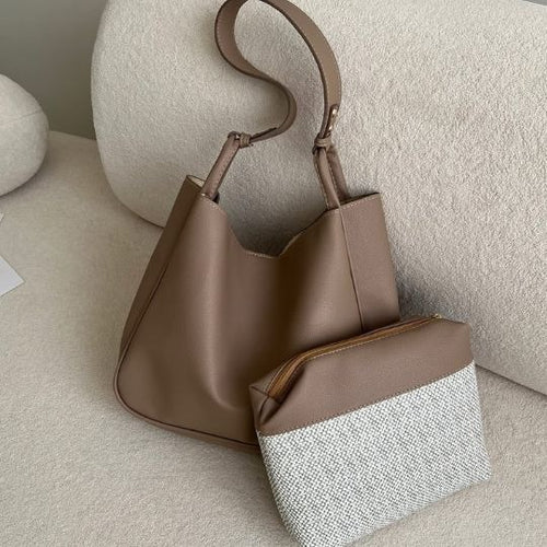 Leather Tote Bag With Pouch