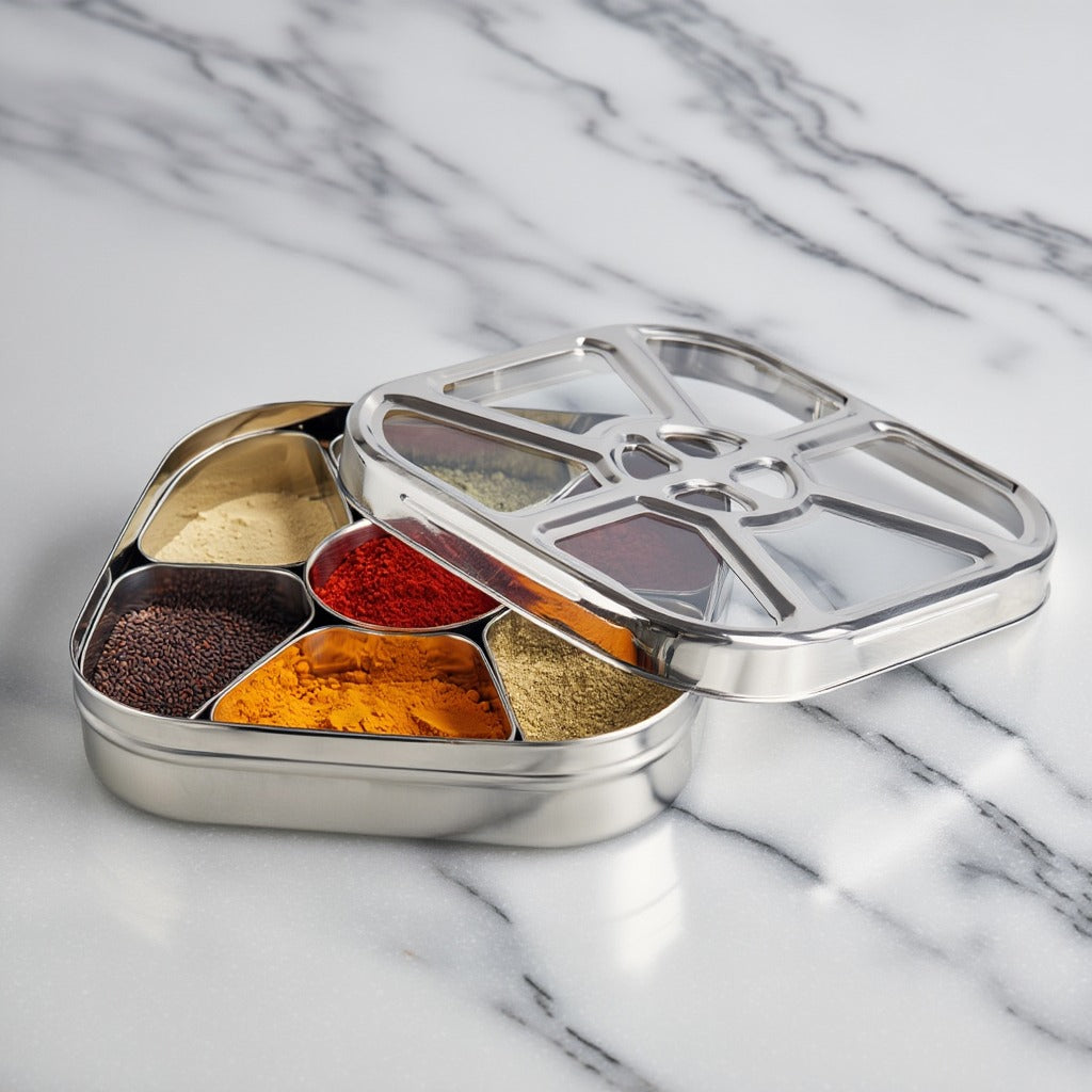 Stainless Steel Spice Box – Airtight & Freshness Lock Lid