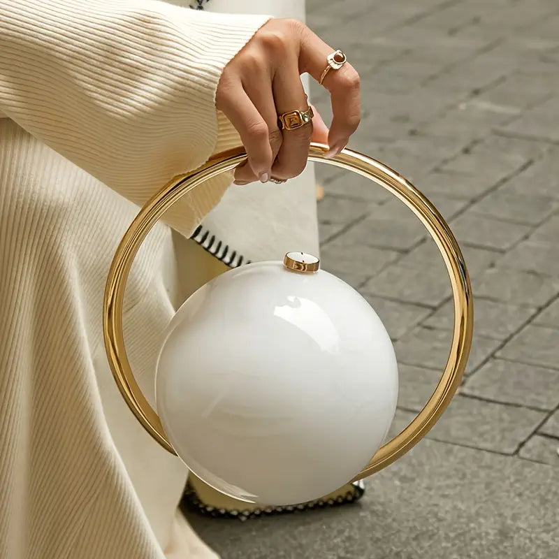 Luxury Round Clutch Bag (White) – Trendy Designer Inspired Style