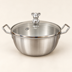 Bear Lid Cooking Pot with glass lid and two side handles