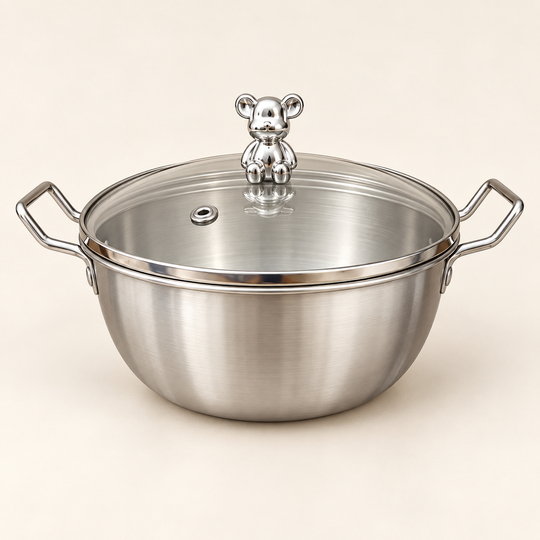 Bear Lid Cooking Pot with glass lid and two side handles