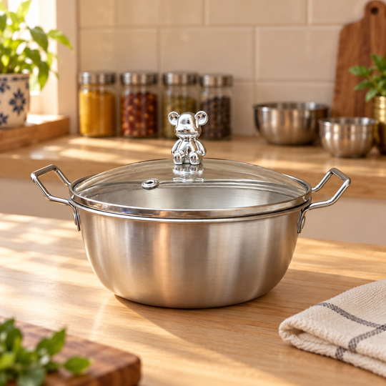 Bear Lid Cooking Pot on an Indian kitchen counter