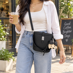Black Teddy Charm Sling Bag - casual crossbody styling