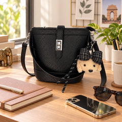 Black Teddy Charm Sling Bag - workday styling