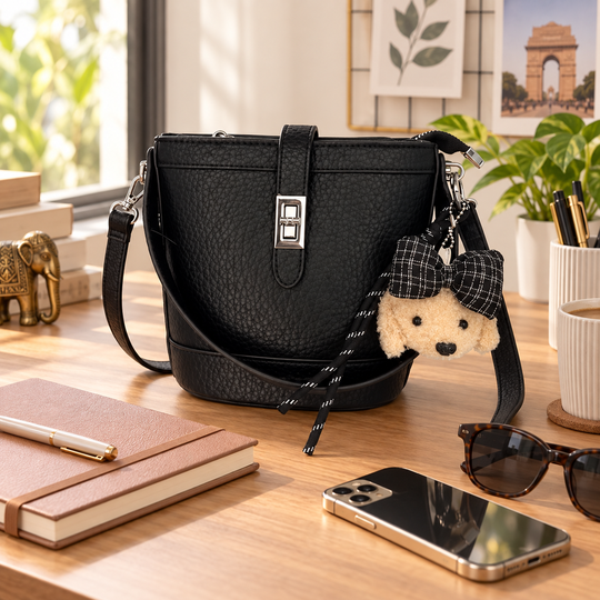 Black Teddy Charm Sling Bag - workday styling