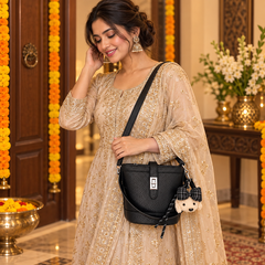 Black Teddy Charm Sling Bag - festive styling