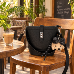 Black Teddy Charm Sling Bag - cafe styling