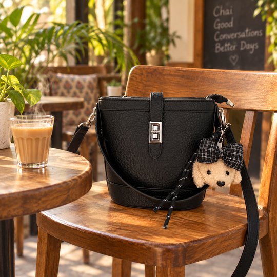 Black Teddy Charm Sling Bag - cafe styling
