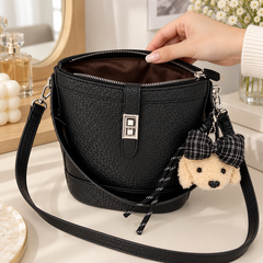 Black Teddy Charm Sling Bag - open zipper and interior