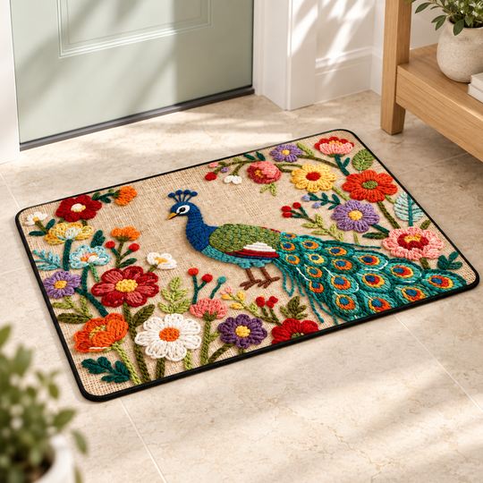 Blooming Peacock Floor Mat - 02-angle