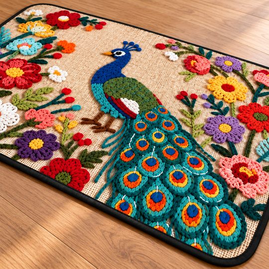 Blooming Peacock Floor Mat - 05-detail