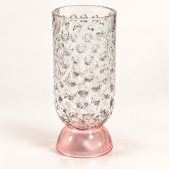 Bubble Drinking Glass with clear bubble texture and pink pedestal base