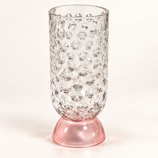 Bubble Drinking Glass with clear bubble texture and pink pedestal base