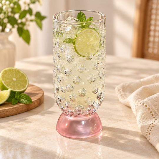 Bubble Drinking Glass with chilled nimbu pani, lime and mint