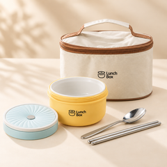 Open Ceramic Insulated Lunch Bowl with ceramic inner bowl
