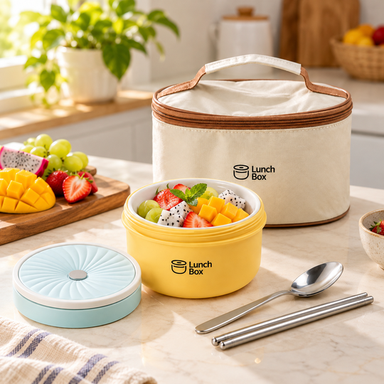 Ceramic Insulated Lunch Bowl with fruit snack