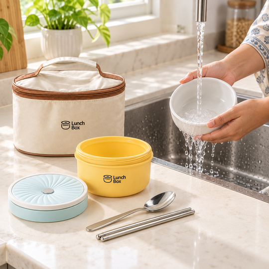 Ceramic inner bowl being rinsed