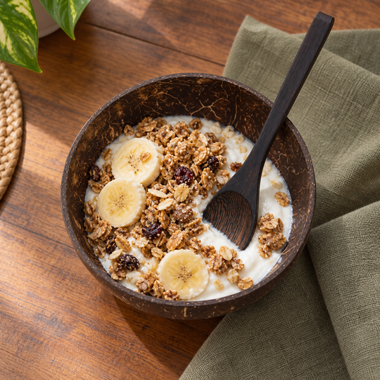 Coconut Shell Bowl and Spoon — breakfast serving