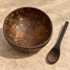 Coconut Shell Bowl and Spoon — texture