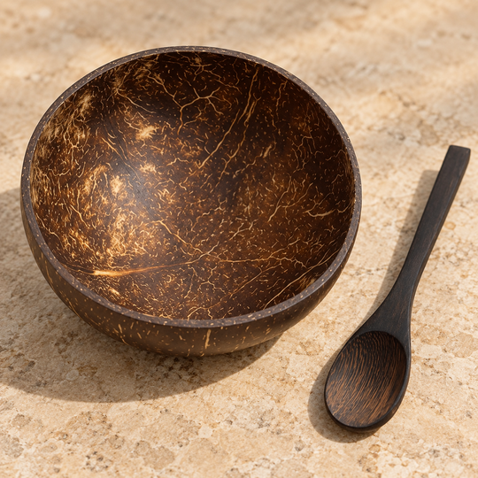 Coconut Shell Bowl and Spoon — texture
