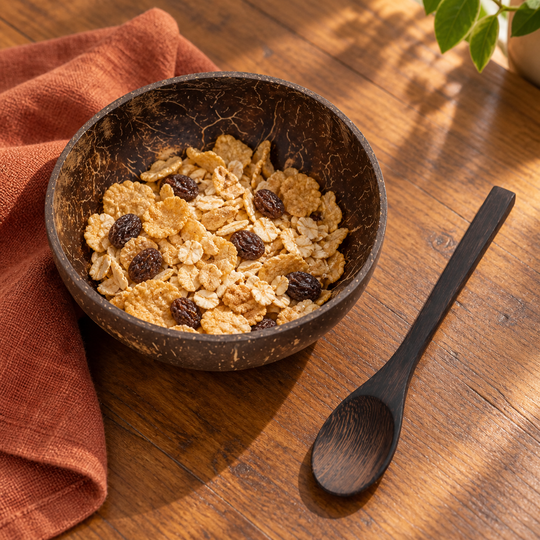 Coconut Shell Bowl and Spoon — cereal serving