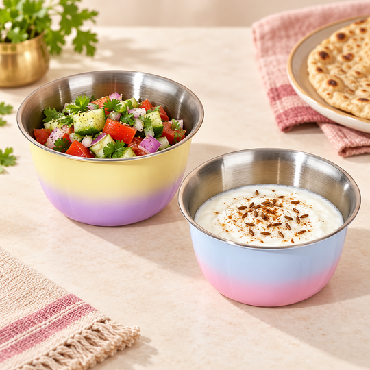 Colourful Steel Serving Bowls — meal sides