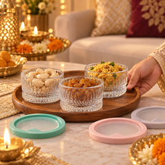 Crystal Charm Glass Bowl with Lid - Diwali serving scene 2