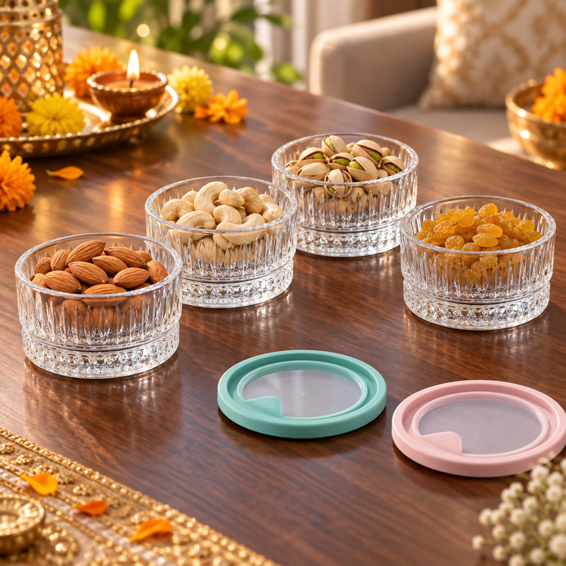 Crystal Charm Glass Bowl with Lid - Diwali serving scene 3