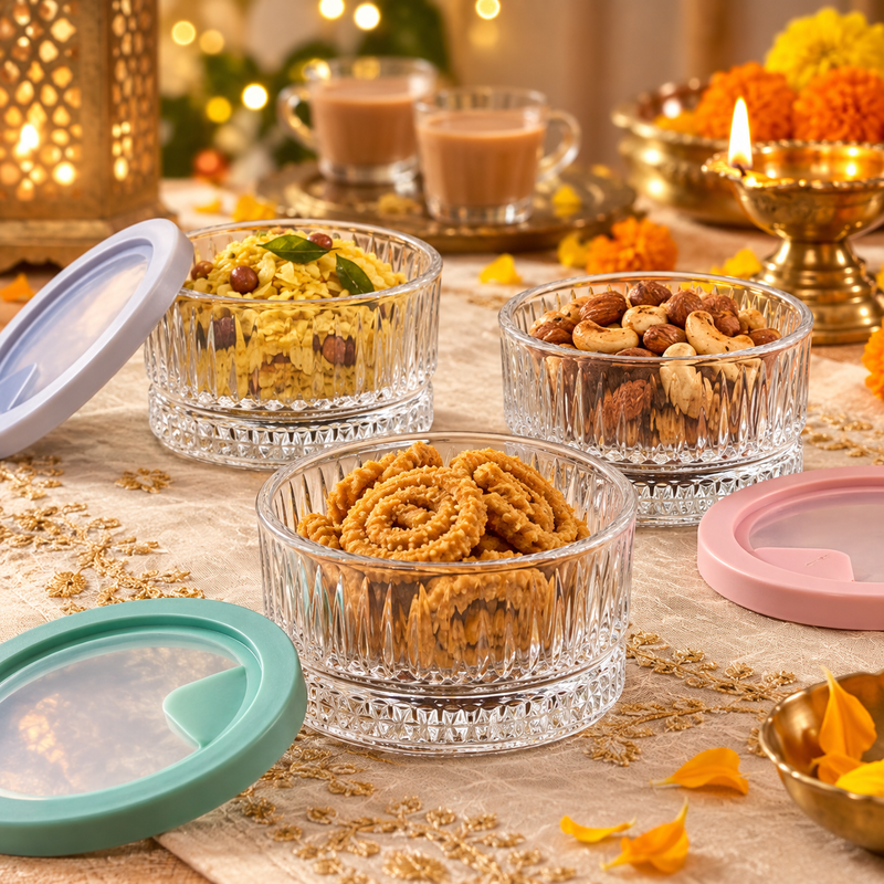 Crystal Charm Glass Bowl with Lid - Diwali serving scene 4