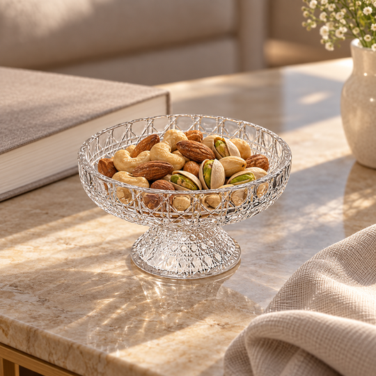 Diamond Glass Snack Bowl with dry snacks