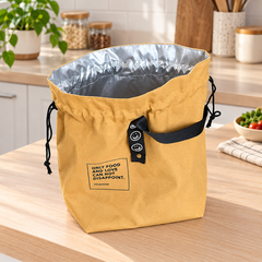 Open Drawstring Insulated Bag showing reflective lining