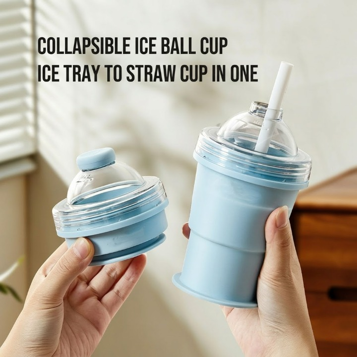 Folding Silicone Ice Cup with Straw