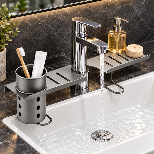 FaucetFit Storage Rack with running faucet