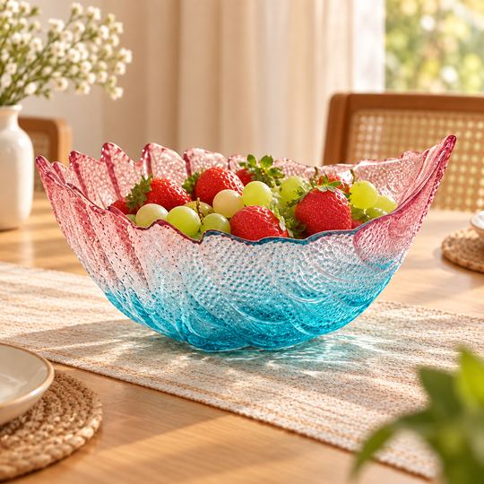 Feather Bloom Glass Bowl serving fresh fruit