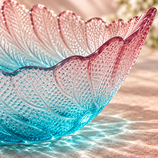 Feather Bloom Glass Bowl textured feather detail