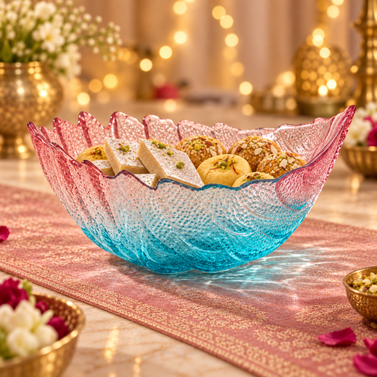 Feather Bloom Glass Bowl serving festive sweets