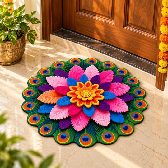 Feather Flower Floor Mat at an entrance