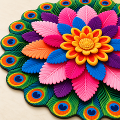 Colourful floral and peacock detail
