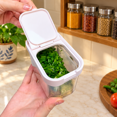 Flip-open lid used for quick ingredient access