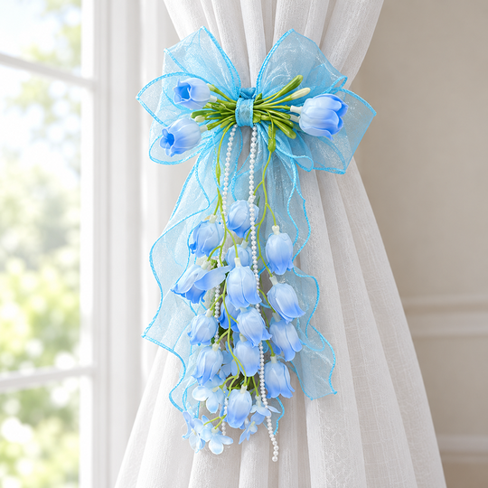 Floral Bow Curtain Clip 04 blue curtain png