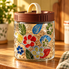 Floral Glass Storage Jar floral glass detail