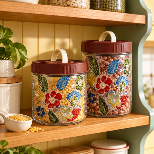 Floral Glass Storage Jar size presentation