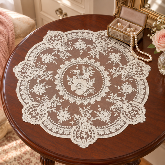 Floral Lace Table Mat as dressing-table decor