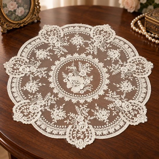 Floral Lace Table Mat embroidery detail