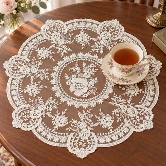Floral Lace Table Mat with tea setting