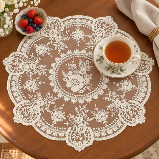 Floral Lace Table Mat on tea table