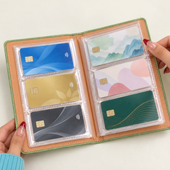 Separate transparent card sleeves inside organizer