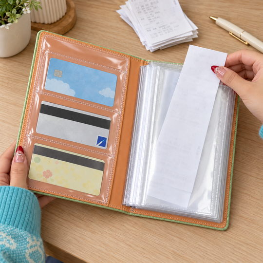 Inserting receipt into clear document sleeve